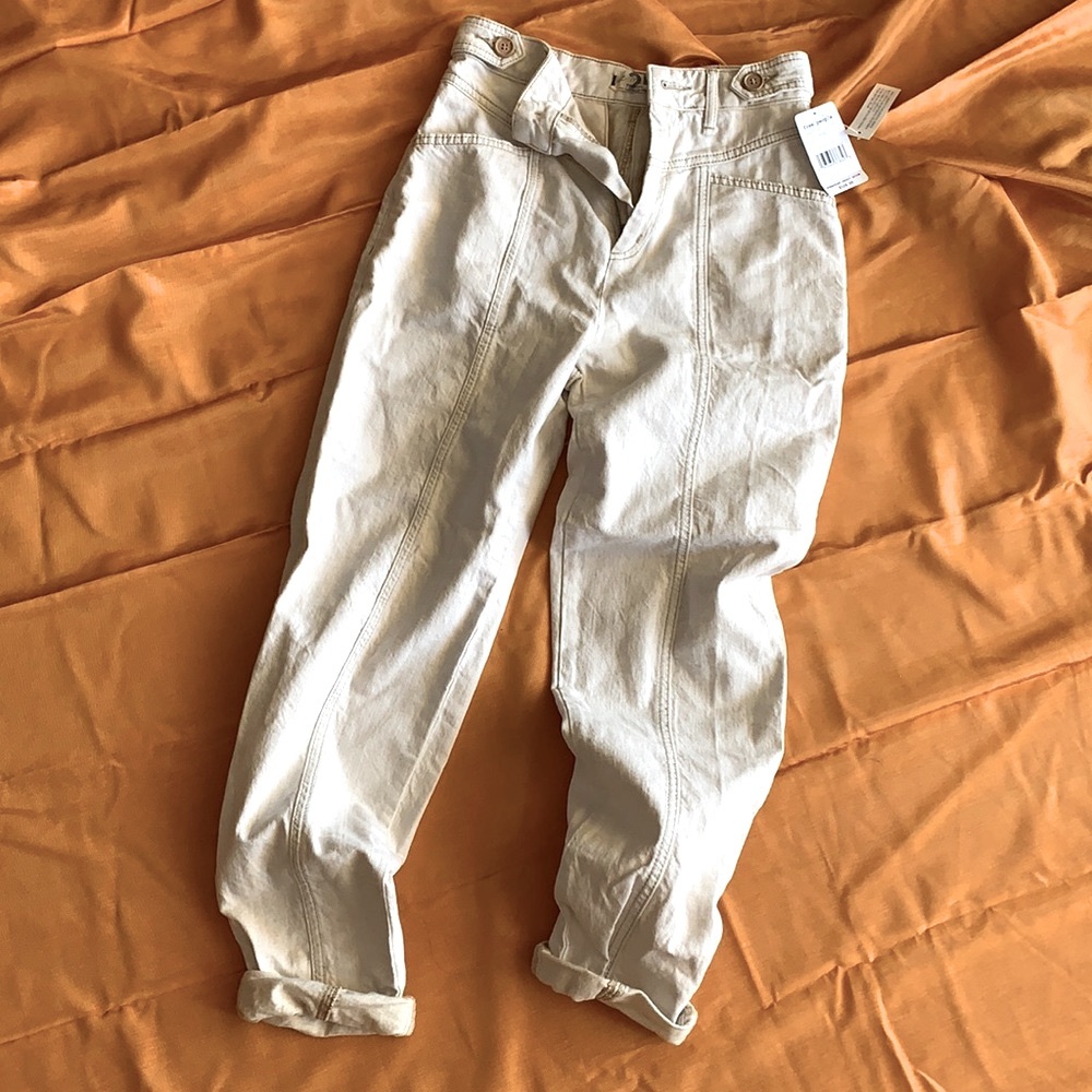 Free People high waisted light beige mom jeans